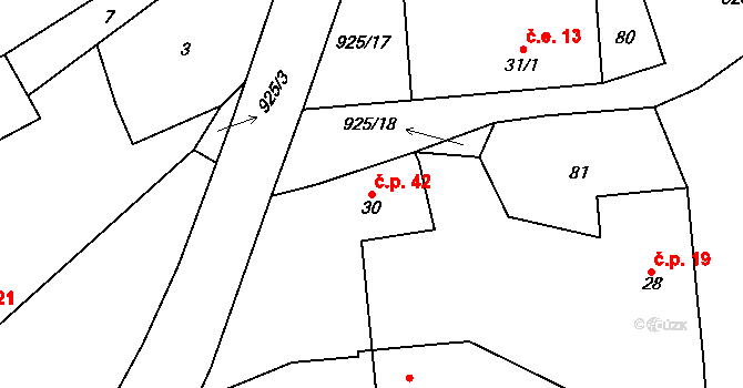 Zdebořice 42, Plánice na parcele st. 30 v KÚ Zdebořice, Katastrální mapa