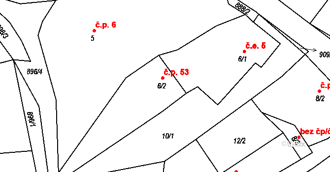 Mokrosuky 53 na parcele st. 6/2 v KÚ Mokrosuky, Katastrální mapa