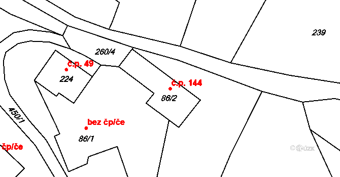 Suchý Důl 144 na parcele st. 86/2 v KÚ Suchý Důl, Katastrální mapa