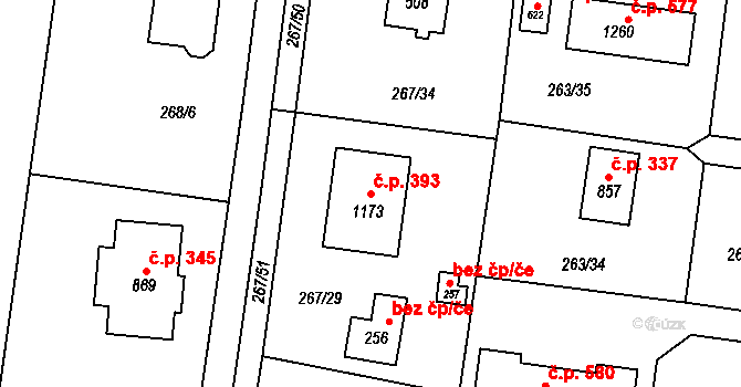 Ohrobec 393 na parcele st. 1173 v KÚ Ohrobec, Katastrální mapa