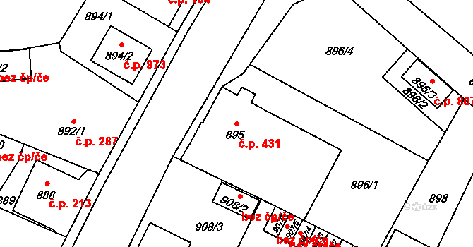 Studénka 431 na parcele st. 895 v KÚ Studénka nad Odrou, Katastrální mapa