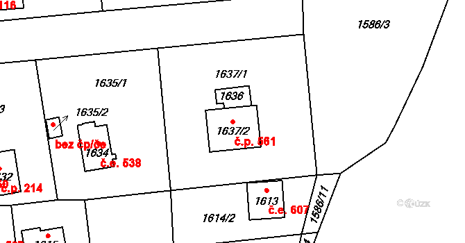 Lety 561 na parcele st. 1637/2 v KÚ Lety u Dobřichovic, Katastrální mapa