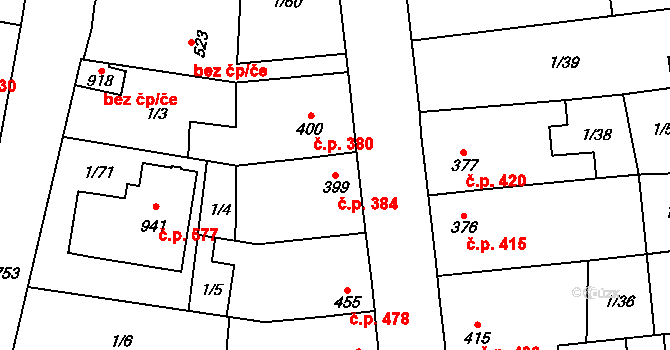 Lenešice 384 na parcele st. 399 v KÚ Lenešice, Katastrální mapa