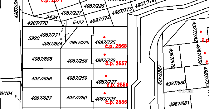 Louny 2557 na parcele st. 4987/726 v KÚ Louny, Katastrální mapa