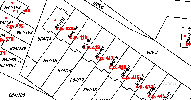 Štěnovice 417 na parcele st. 884/88 v KÚ Štěnovice, Katastrální mapa