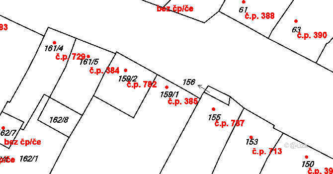 Lednice 385 na parcele st. 159/1 v KÚ Lednice na Moravě, Katastrální mapa