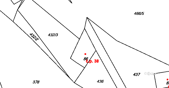 Srbská Kamenice 38 na parcele st. 86 v KÚ Srbská Kamenice, Katastrální mapa