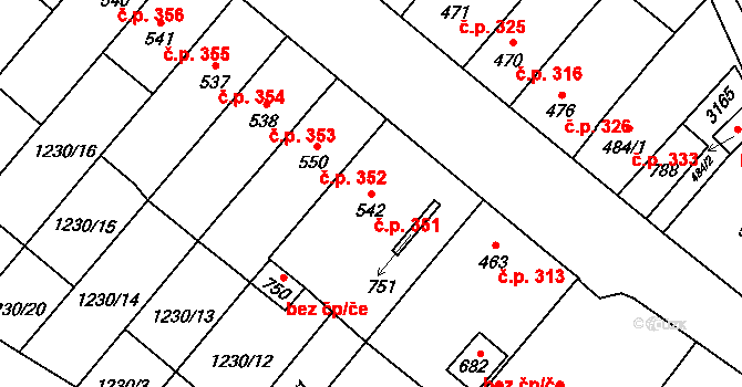 Popice 351 na parcele st. 542 v KÚ Popice, Katastrální mapa