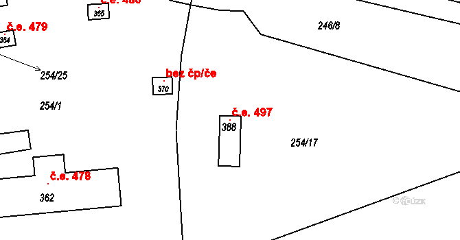 Butov 497, Stříbro na parcele st. 388 v KÚ Butov, Katastrální mapa