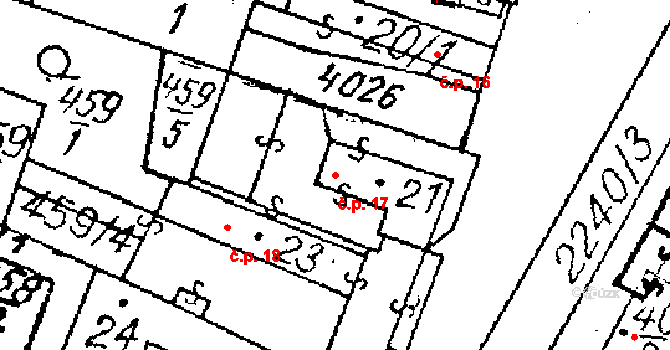 Ctidružice 17 na parcele st. 21 v KÚ Ctidružice, Katastrální mapa