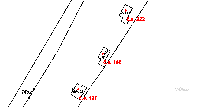 Jazovice 165, Starý Petřín na parcele st. 59/110 v KÚ Jazovice, Katastrální mapa