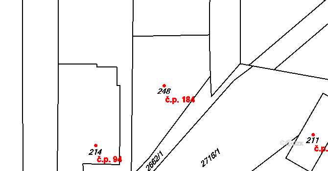 Jezernice 184 na parcele st. 248 v KÚ Jezernice, Katastrální mapa