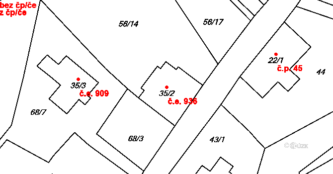 Josefův Důl 936 na parcele st. 35/2 v KÚ Josefův Důl u Jablonce nad Nisou, Katastrální mapa