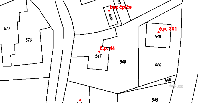 Kunčičky u Bašky 44, Baška na parcele st. 547 v KÚ Kunčičky u Bašky, Katastrální mapa