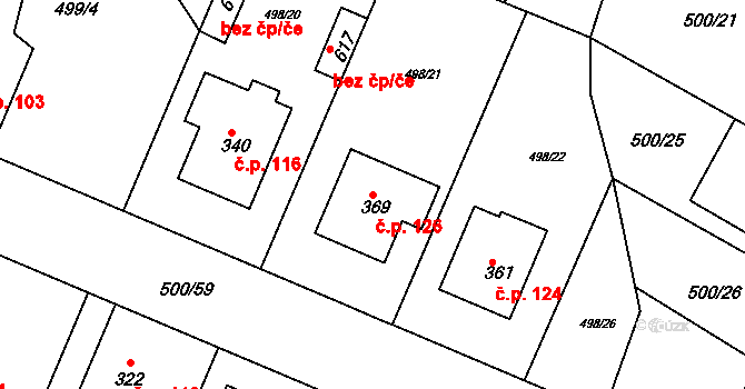 Sedlčánky 126, Čelákovice na parcele st. 369 v KÚ Sedlčánky, Katastrální mapa