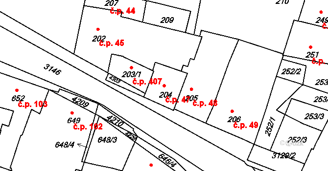 Čelákovice 47 na parcele st. 204 v KÚ Čelákovice, Katastrální mapa
