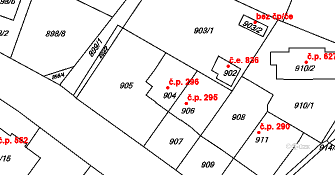 Lelekovice 296 na parcele st. 904 v KÚ Lelekovice, Katastrální mapa