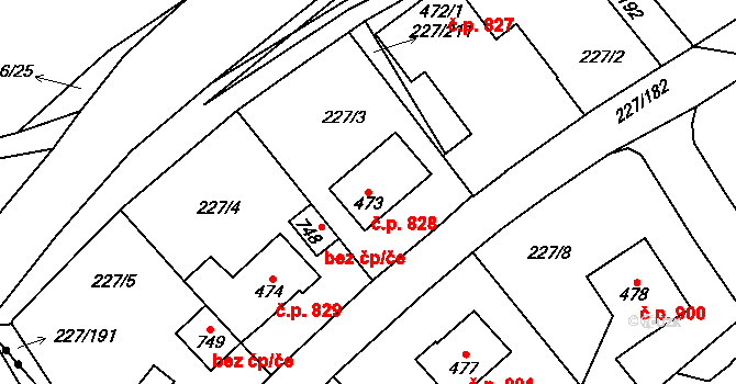 Švermov 828, Kladno na parcele st. 473 v KÚ Hnidousy, Katastrální mapa