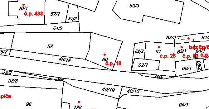 Vinařice 18 na parcele st. 60 v KÚ Vinařice u Kladna, Katastrální mapa