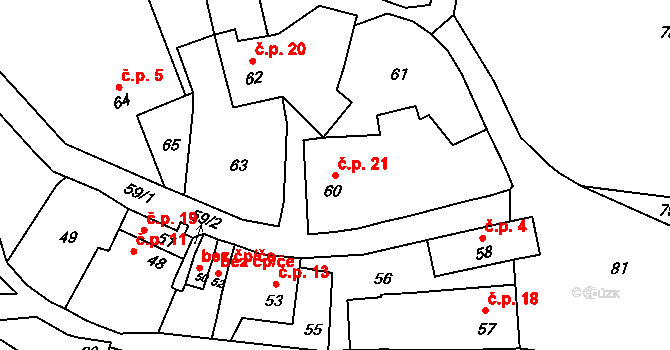Brusná 21, Lomnice na parcele st. 60 v KÚ Brusná, Katastrální mapa