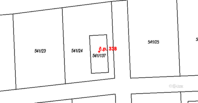 Hory 338 na parcele st. 541/137 v KÚ Hory u Jenišova, Katastrální mapa