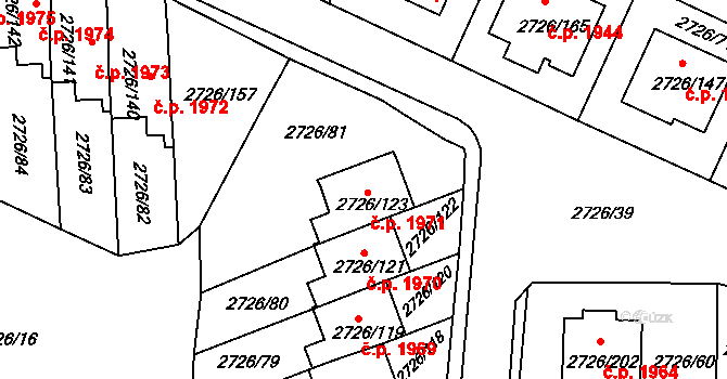 Tachov 1971 na parcele st. 2726/123 v KÚ Tachov, Katastrální mapa