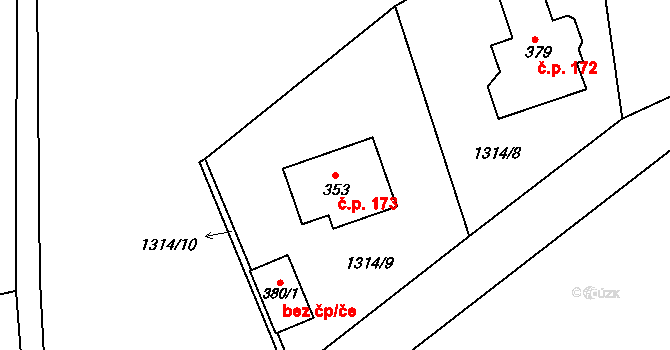 Kamenec u Poličky 173 na parcele st. 353 v KÚ Kamenec u Poličky, Katastrální mapa