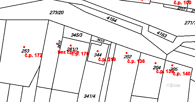 Loukov 219 na parcele st. 344 v KÚ Loukov u Bystřice pod Hostýnem, Katastrální mapa