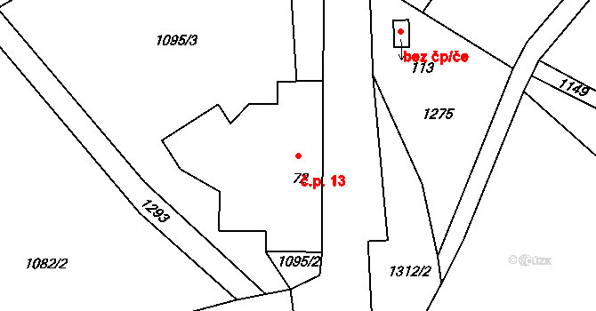 Bořejov 13, Ždírec na parcele st. 72 v KÚ Ždírec v Podbezdězí, Katastrální mapa