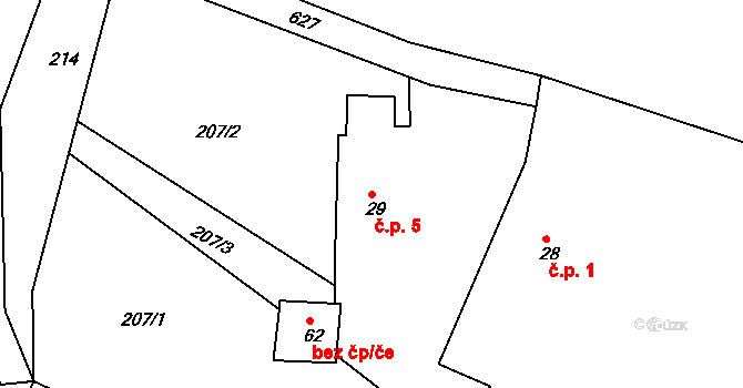 Boratkov 5, Borotín na parcele st. 29 v KÚ Libenice u Tábora, Katastrální mapa