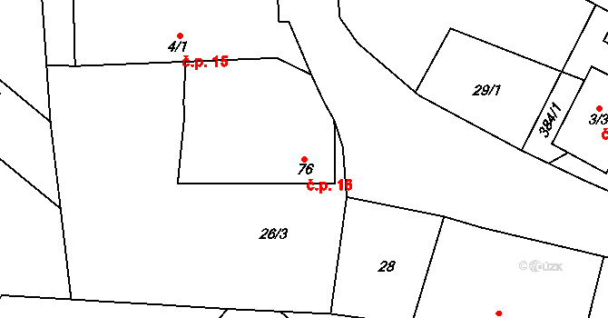 Kluk 16, Poděbrady na parcele st. 76 v KÚ Kluk, Katastrální mapa
