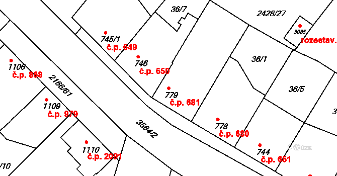 Lysá nad Labem 681 na parcele st. 779 v KÚ Lysá nad Labem, Katastrální mapa