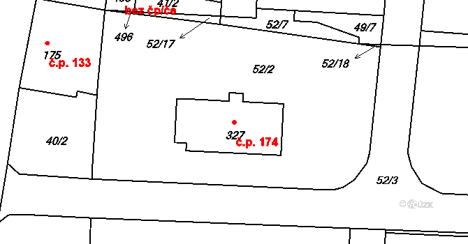 Štěkeň 174 na parcele st. 327 v KÚ Štěkeň, Katastrální mapa