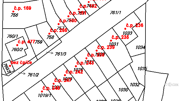 Novosedlice 239 na parcele st. 1029 v KÚ Novosedlice, Katastrální mapa