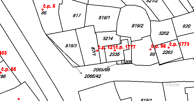 Mařatice 121, Uherské Hradiště na parcele st. 87/1 v KÚ Mařatice, Katastrální mapa