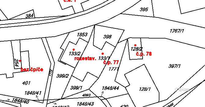 Mladějov na Moravě 77 na parcele st. 133/1 v KÚ Mladějov na Moravě, Katastrální mapa