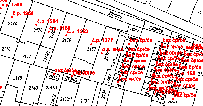 Husovice 1543, Brno na parcele st. 2182/1 v KÚ Husovice, Katastrální mapa