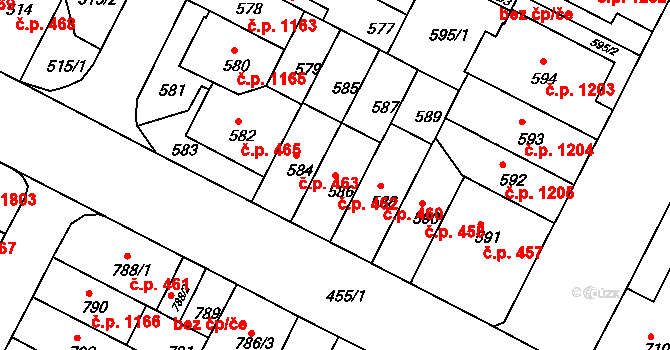 Černá Pole 462, Brno na parcele st. 586 v KÚ Černá Pole, Katastrální mapa