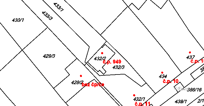 Bystrc 949, Brno na parcele st. 432/2 v KÚ Bystrc, Katastrální mapa