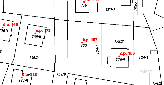 Klokoty 107, Tábor na parcele st. 177 v KÚ Klokoty, Katastrální mapa