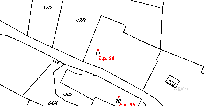 Žerotín 26 na parcele st. 11 v KÚ Žerotín u Panenského Týnce, Katastrální mapa