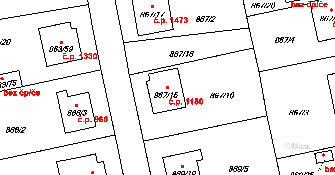 Pelhřimov 1150 na parcele st. 867/15 v KÚ Pelhřimov, Katastrální mapa