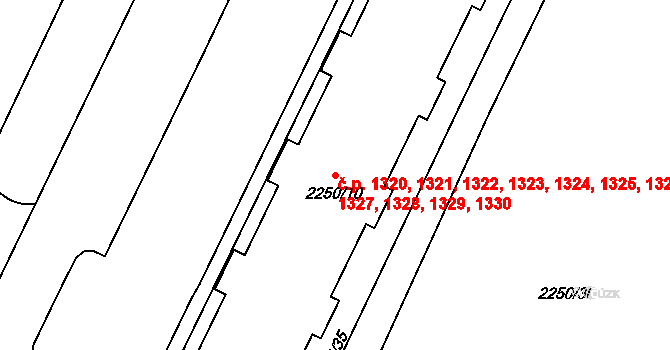 Trnovany 1320,1321,1322,1323,, Teplice na parcele st. 2250/10 v KÚ Teplice-Trnovany, Katastrální mapa