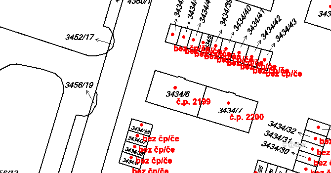 Teplice 2199 na parcele st. 3434/6 v KÚ Teplice, Katastrální mapa