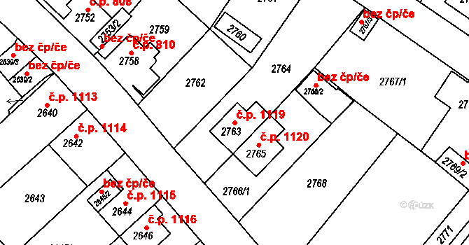 Sokolov 1119 na parcele st. 2763 v KÚ Sokolov, Katastrální mapa