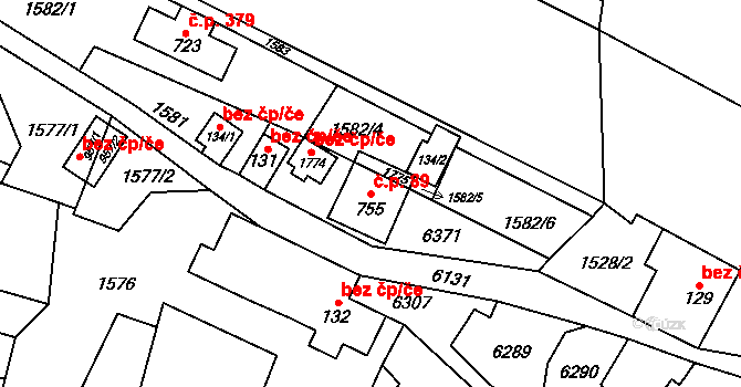 Halenkov 89 na parcele st. 755 v KÚ Halenkov, Katastrální mapa