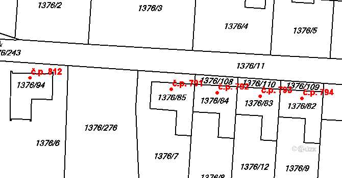 Řeporyje 791, Praha na parcele st. 1376/85 v KÚ Řeporyje, Katastrální mapa