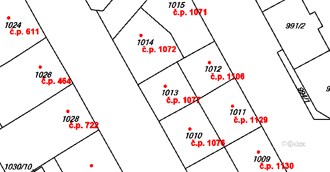 Žižkov 1077, Praha na parcele st. 1013 v KÚ Žižkov, Katastrální mapa