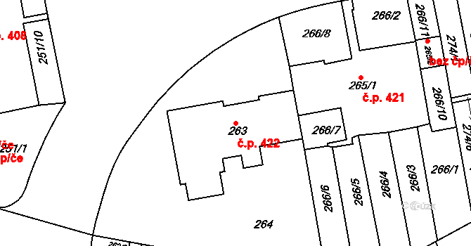 Košíře 422, Praha na parcele st. 263 v KÚ Košíře, Katastrální mapa