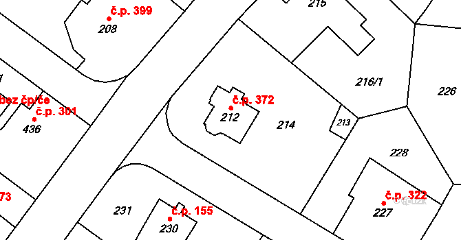 Kyje 372, Praha na parcele st. 212 v KÚ Kyje, Katastrální mapa
